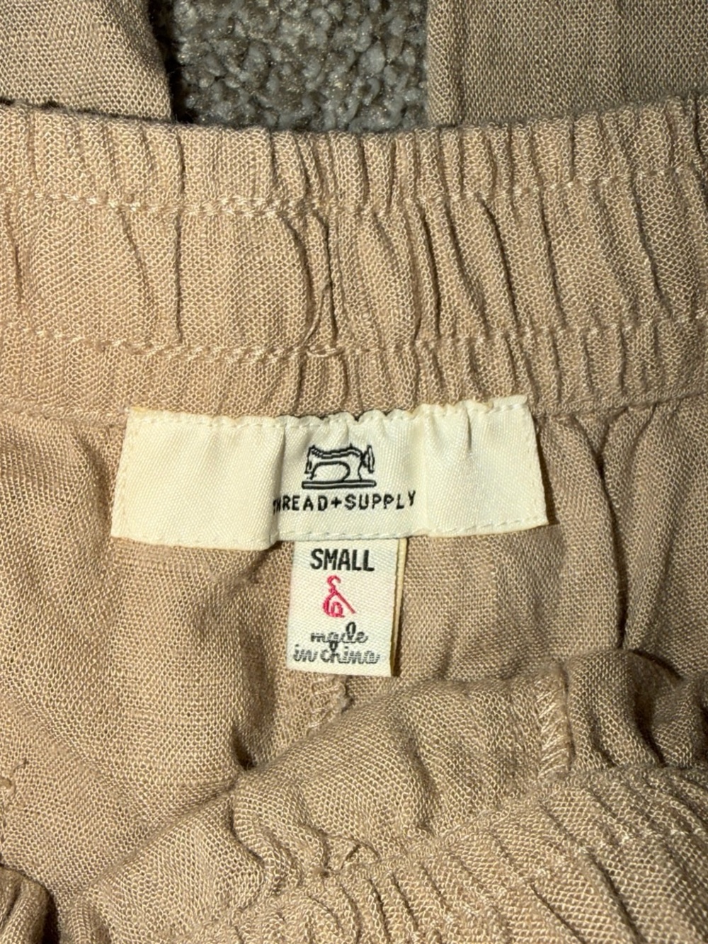 thread + supply beige/tan linen pants with elastic waistband - Picture 3 of 5
